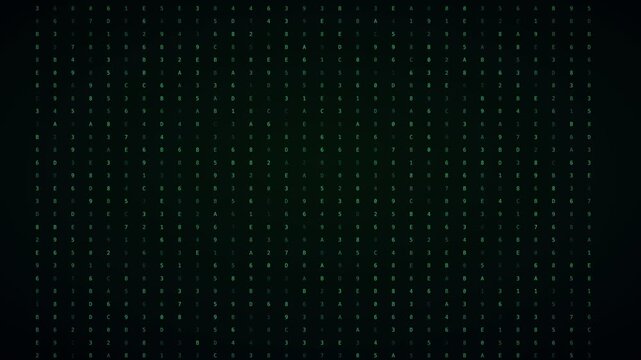 Matrix green hexadecimal dump hacker code background, digital data stream motion loop