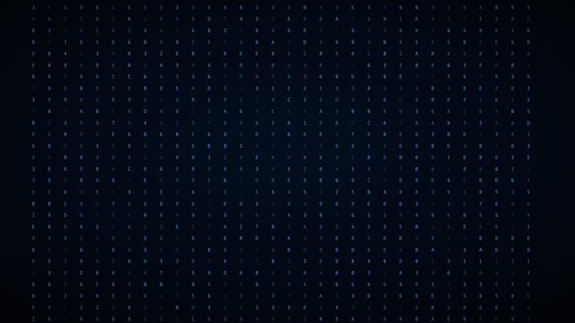Azure hexadecimal dump hacker code background, digital data stream motion loop
