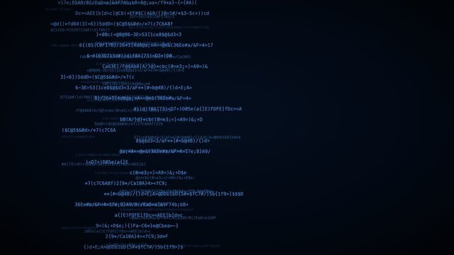 Azure layered code planes hacker code background, digital data stream motion loop