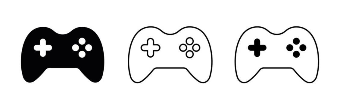 Game Controller Icon Set, Gaming Joystick and Video Game Symbols Vector