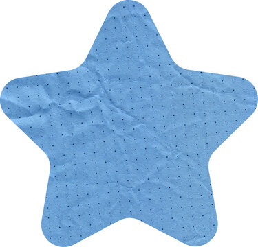 Blue crumpled paper star with black dots textured craft sticker for scrapbooking and creative design projects