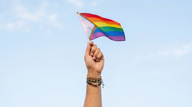 Progress Pride Flag Raised Against Sky