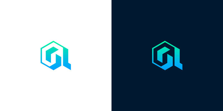 Modern Geometric GL Letter Logo Concept Featuring Hexagonal Abstract Shape with Vibrant Gradient Design