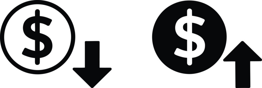 Cost Reduction Flat Vector Icon Set Featuring Budget Savings, Expense Management, Financial Efficiency, Price Decrease, Business Optimization and Economic Growth Symbols