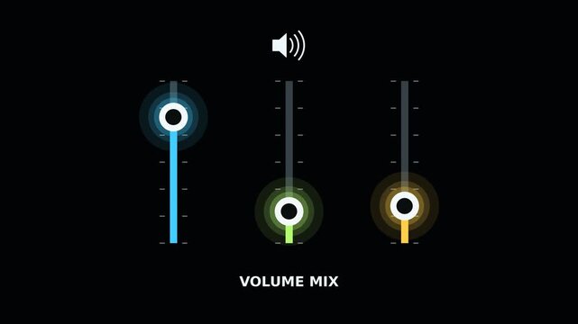 Audio Mixer Volume Sliders Motion Graphic on Black Background