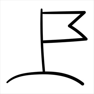 A flag planted on a small mound doodle style, symbolizing a goal, success, or location marker. Ideal for various design projects.