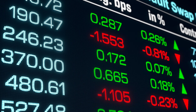 Close up CDS spreads up and down, credit default swap rates, financial derivative to swap credit risk between investors. Leverage, bond obligation, default risk, credit spread, futures contract.