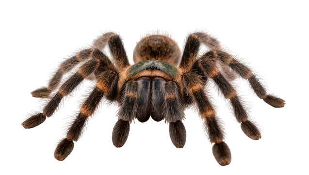 Hairy tarantula spider with brown and orange banded legs