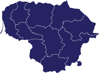 Obraz premium Lithuania map solid navy blue regions white borders flat vector