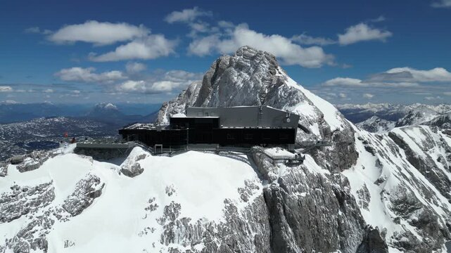 Aerial View of Glacier in the Alps &ndash; Cinematic Mountain Station and Ice Landscape
