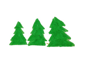 Fototapeta premium Three green pine trees hand drawn on white background isolated on transparent background