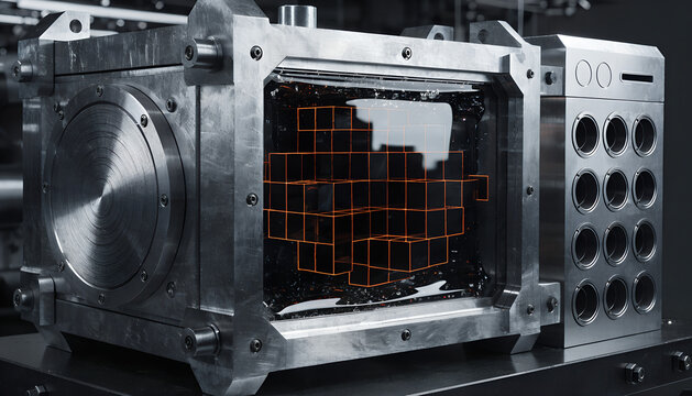 Advanced industrial electronics module with glowing internal circuitry detail