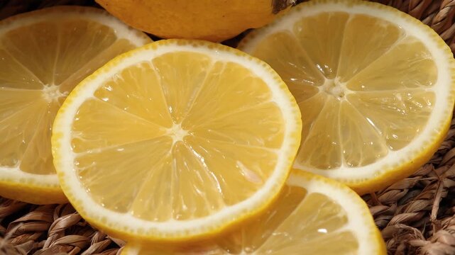 Fresh lemon slices, close-up.