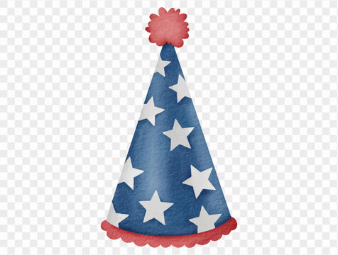 Watercolor patriotic star party hat festive holiday illustration Vector.