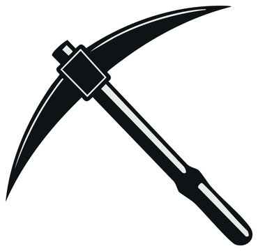 Stylized Black and White Illustration of a Pickaxe Tool for Mining or Construction