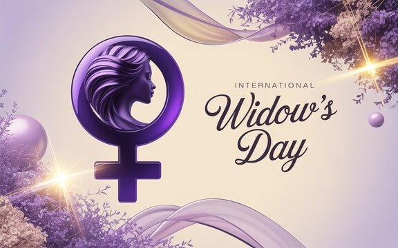 Elegant feminine icon with floral accents represents International Widow's Day.
