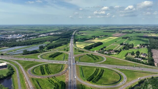Highway cloverleaf junction with transport infrastructure in Europe