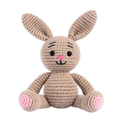 Fototapeta premium Cute knitted toy bunny isolated on transparent or white background