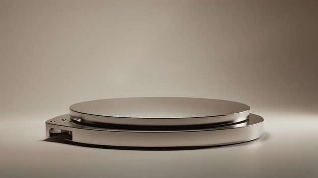 Minimalist round metallic turntable on neutral background