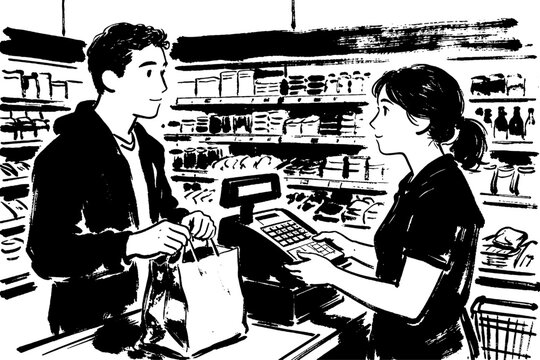 Customer cashier grocery store checkout shopping