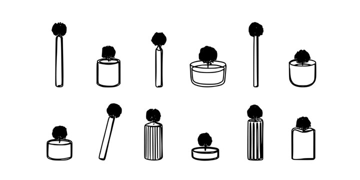 Q-Tips with Various Containers in Black and White Silhouette Illustrations Featuring Q-Tip, Cotton Swab, Container with Illustration and Hygiene