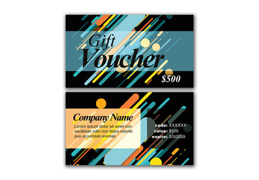 Modern Gift Voucher Template with Abstract Colorful Geometric Lines and Editable Content