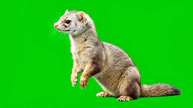 Alert stoat standing upright on chroma key green background