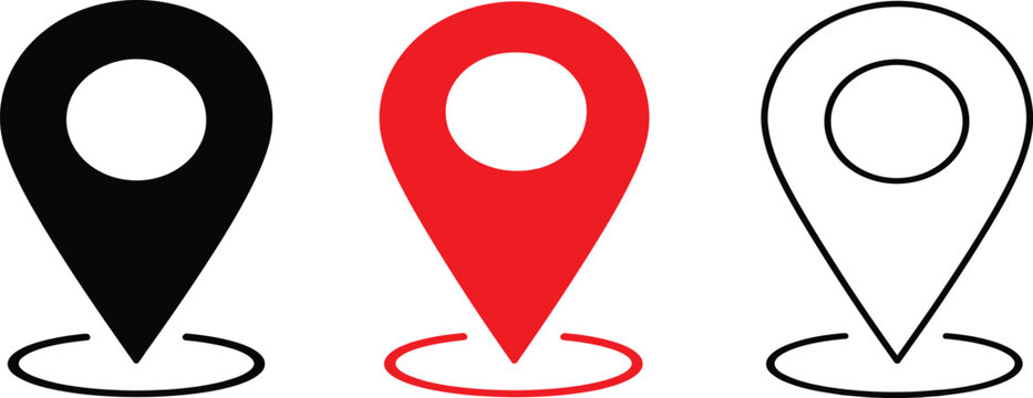 Map pin markers highlight geographical locations and navigation points for digital mapping and location services.