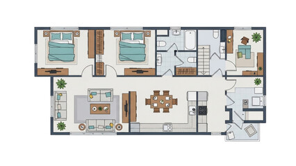 2D AutoCAD Vector floor plan of modern home interior design © Stock Image Paradise