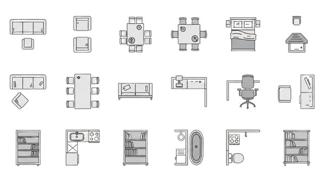 Various 2D AutoCAD Vector designs of rooms and furniture layouts