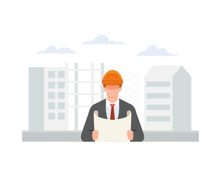 Architect Holding Blueprint Plan Illustration