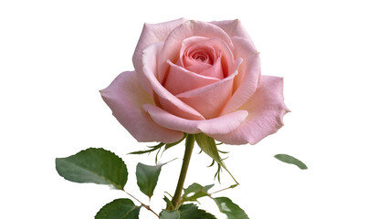 Delicate pink rose with green leaves and stem © Rowan