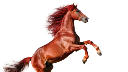 Chestnut horse rearing up with flowing mane and tail © Rowan