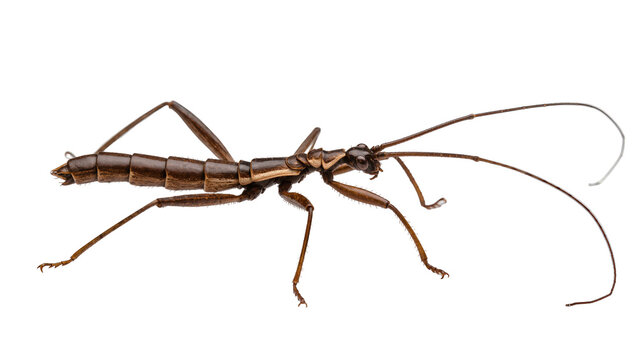 Brown stick insect with long antennae and legs