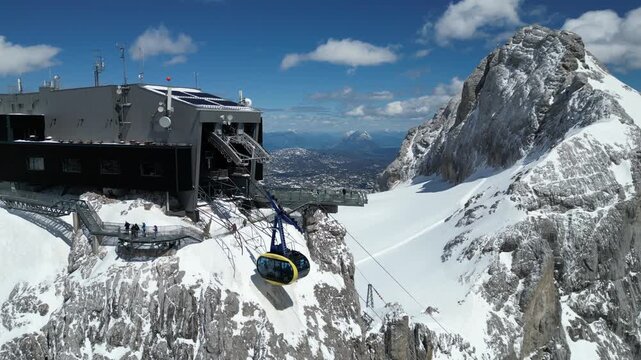 Aerial View of Glacier in the Alps &ndash; Cinematic Mountain Station and Ice Landscape