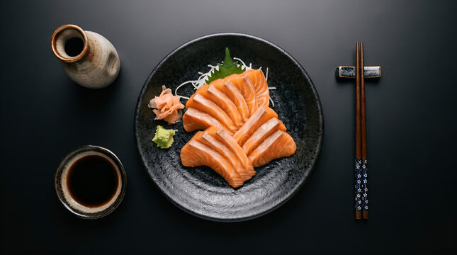 Fresh sashimi salmon sushi on a plate