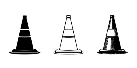 Traffic Cone with Black and White Stripes in Three Different Styles Featuring Road Safety, Reflective, Warning with Construction and Roadwork © MSTSAKER