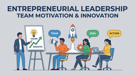 Naklejka premium Entrepreneurial Leadership Style Concept with Team Motivation