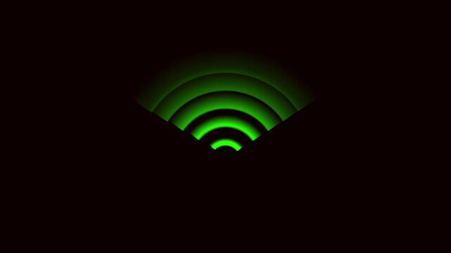Green illuminated Wi-Fi icon on black background for digital network and wireless technology. Glowing Green Wi- Fi Signal Icon on Dark Background wi-fi wifi.