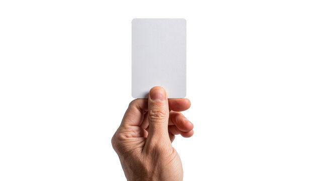 Hand holding blank white credit card with rounded corners