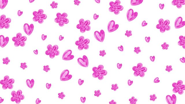 Pretty love background decorated with a seamless pattern of small hearts and flowers. Ideal for smooth, repeating loop edits in valentine and birthday celebrations