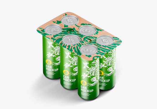 Six Pack Beverage Can Carrier Mockup