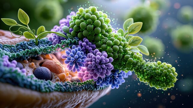 3D render of Group B Streptococcus bacteria penetrating human cell membrane, dramatic microscopic invasion scene, photorealistic organelle detail inside host cell