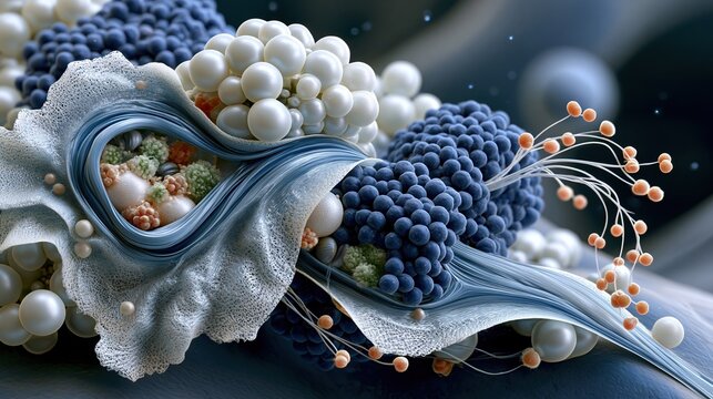 Scientific illustration of Group B Streptococcus biofilm formation on biological surface, layered extracellular matrix structure, embedded bacterial microcolonies at various growth stages