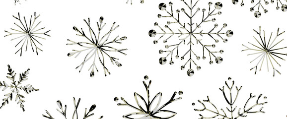 Obraz premium Abstract metallic snowflakes on a clean white background, perfect for winter themes