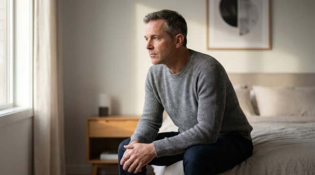 Urological issue burden: problem thought, male pain, sexual discomfort, erectile dysfunction, prostate condition, health crisis, lonely man, future worry.