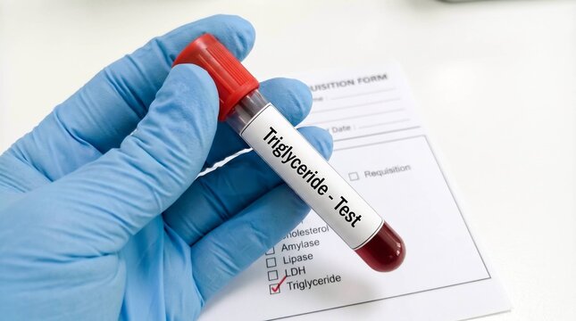 Lab Technician Holding Triglyceride Blood Test Sample Vial