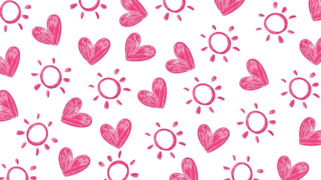 Happy love background embellished with a seamless pattern of hearts and sun ornaments. Great for an endless, steady repeating video background in celebration clips
