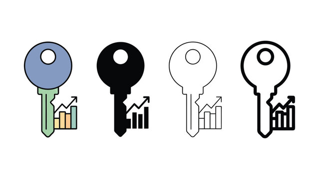 Four different keys with various colored charts and graphs  business concept