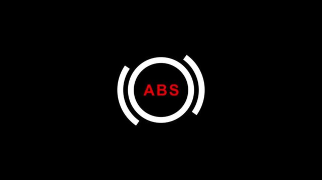 ABS brake warning light on car dashboard, car anti-lock brake system blinking icon.4k video animation..